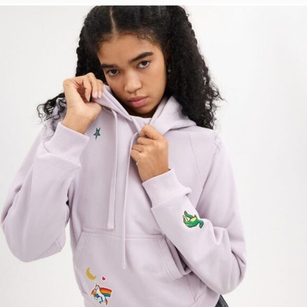 NWT Coach Women's Shrunken Raglan Light Purple Sticker Patch Hoodie Size--XS - Picture 13 of 14